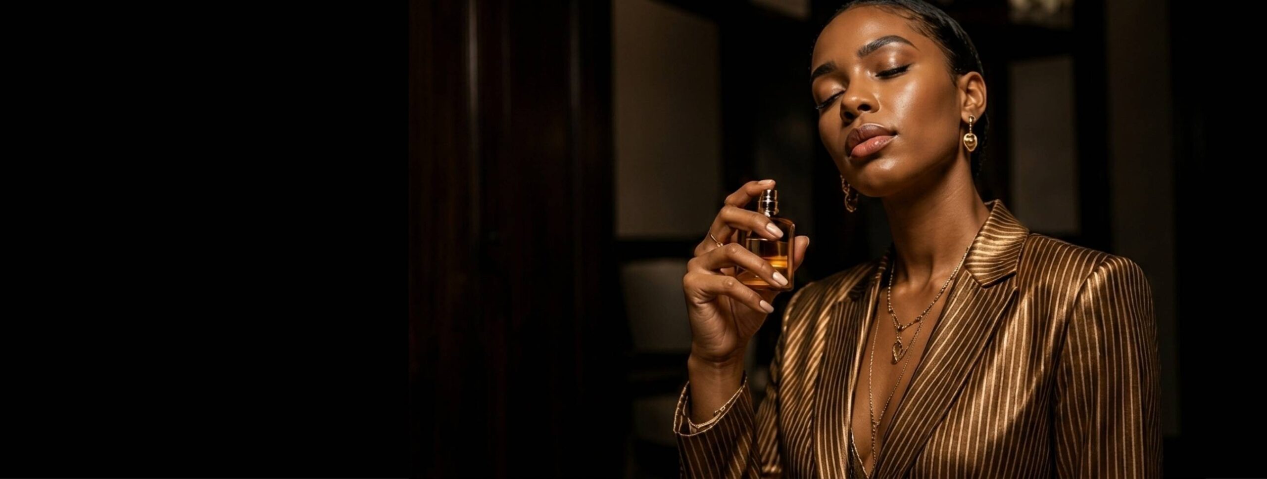 A woman wearing Liyema fragrance